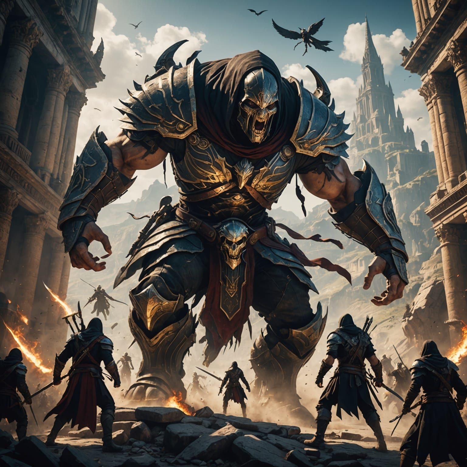 Assassin Battles Time Titan: Detailed Matte Painting