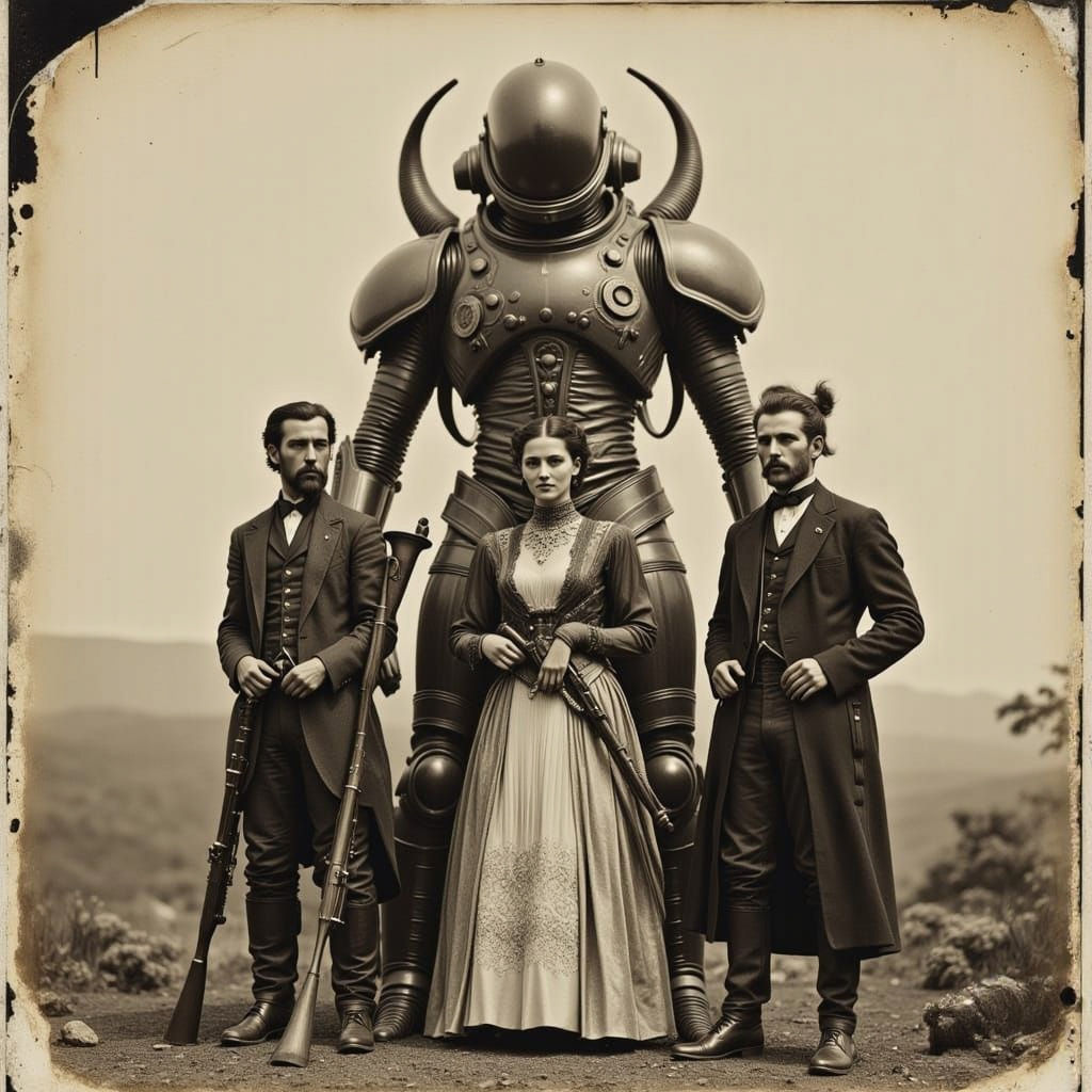 Surreal Frontier Encounter in a Biopunk Art Nouveau Aestheti...