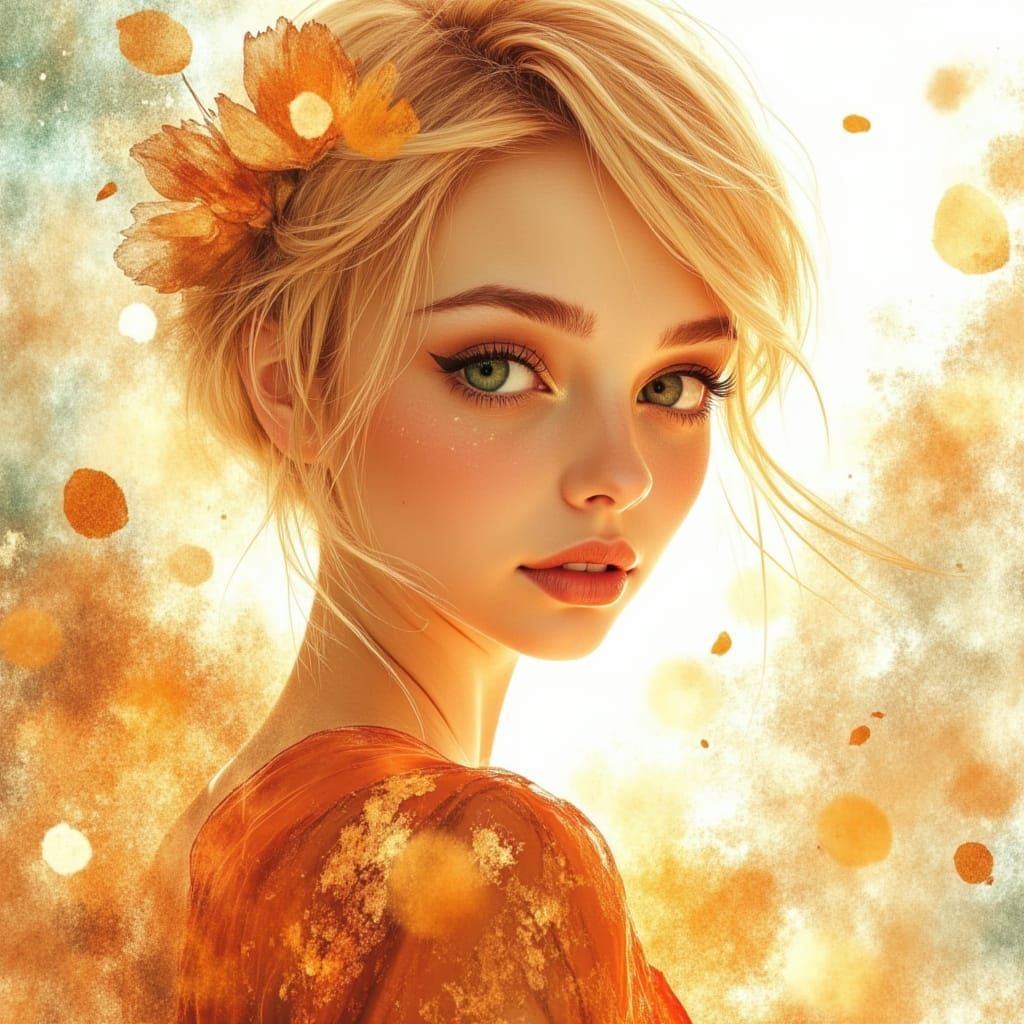 Autumn Sunset Portrait of a Woman with Green Eyes