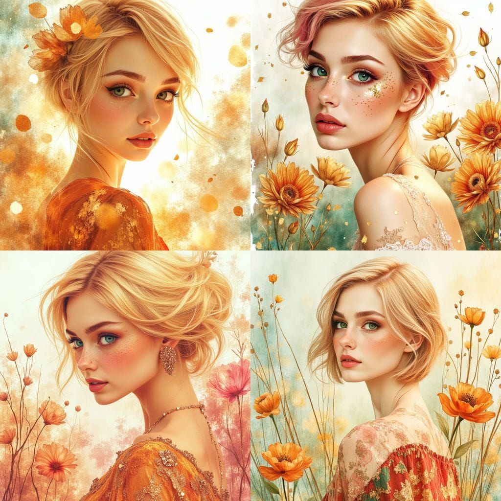 Pretty Woman with Green Eyes and Pink Highlights in Sunset S...