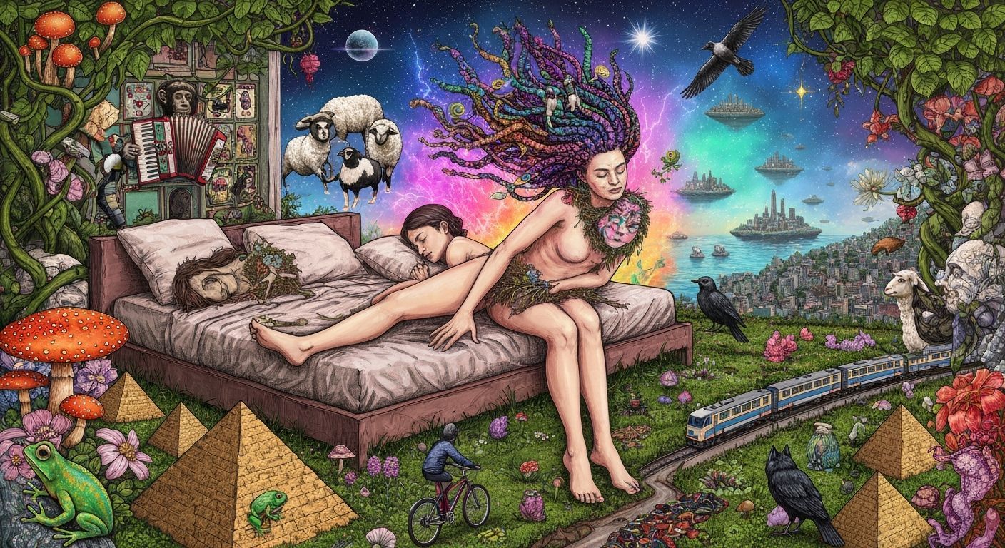 Surreal Dreamscape with Energy Aura and Pyramids