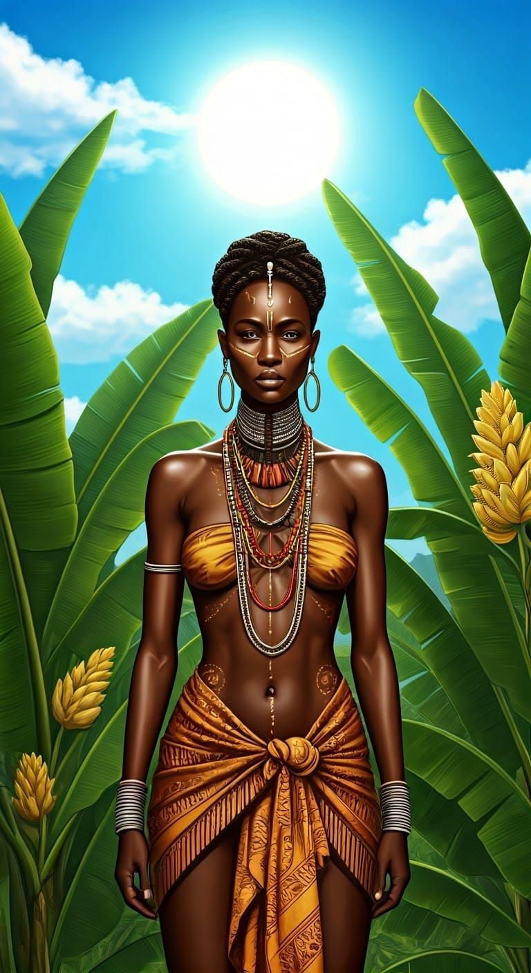 Statuesque Nilote Woman in Tropical Paradise