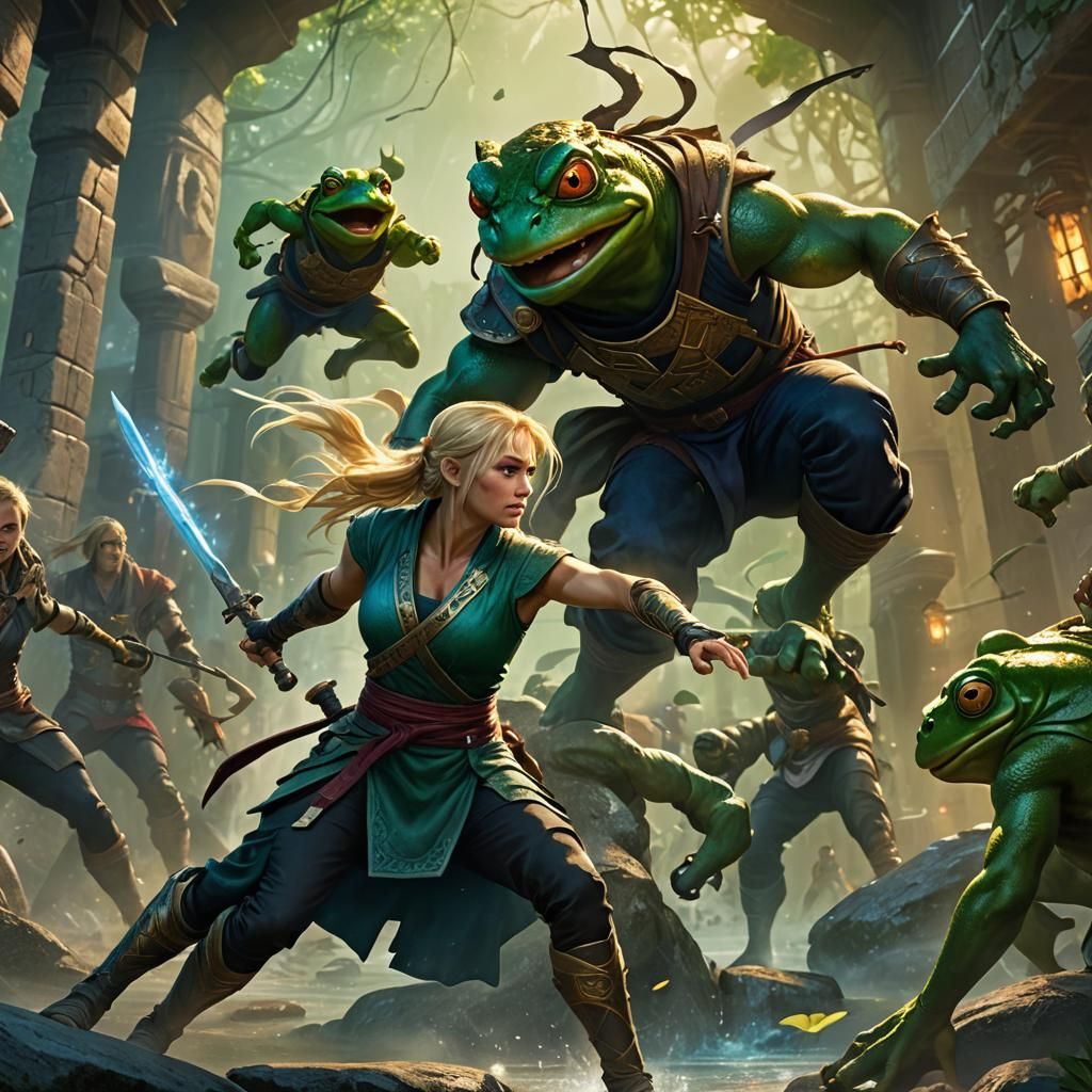 Ninja Warrior and Frog-Faced Man Battle in Mystical Realm