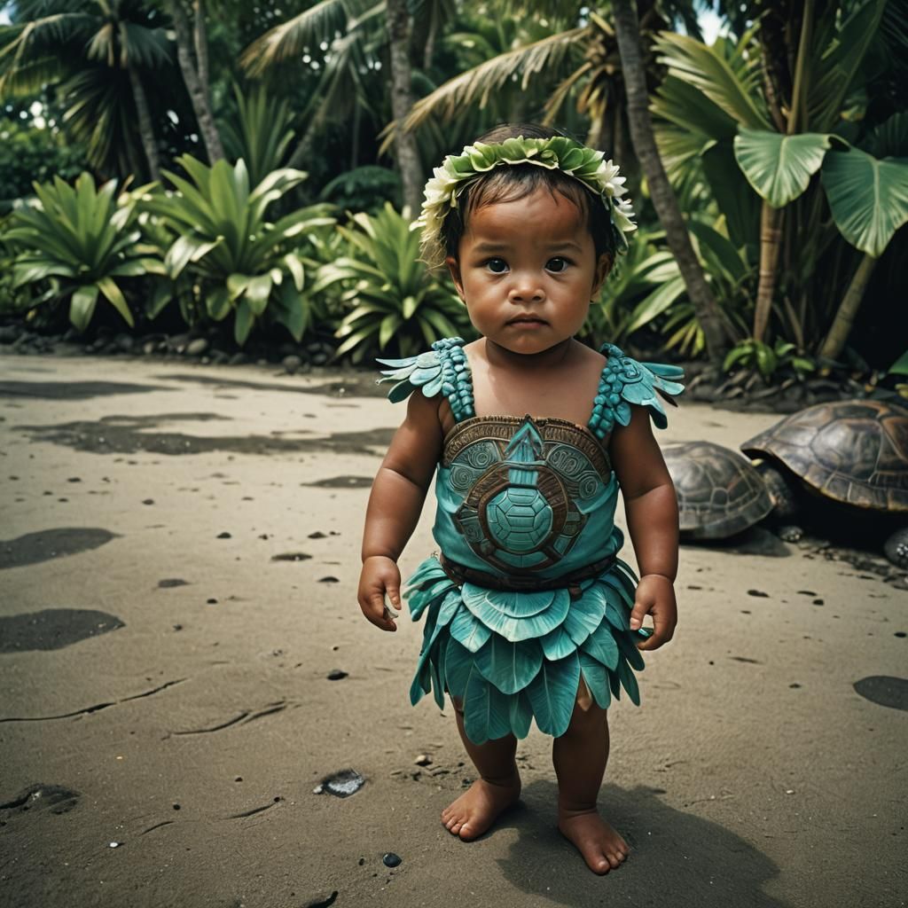 Tahitian Toddler in a Tropical Paradise: Cinematic Still