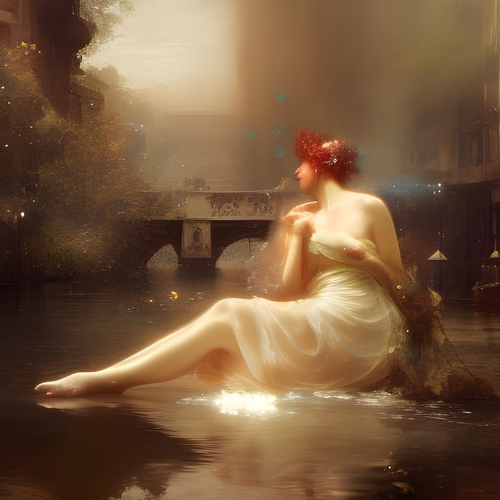 Elegant Woman in Dawn Light: Art Nouveau Rococo Architecture