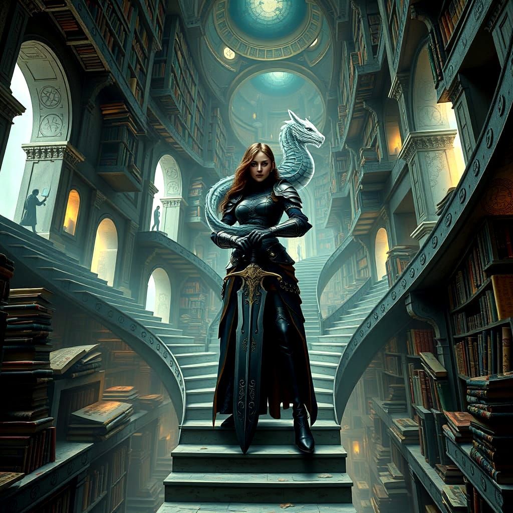 Warrior Librarian in Impossible Escher-like Library