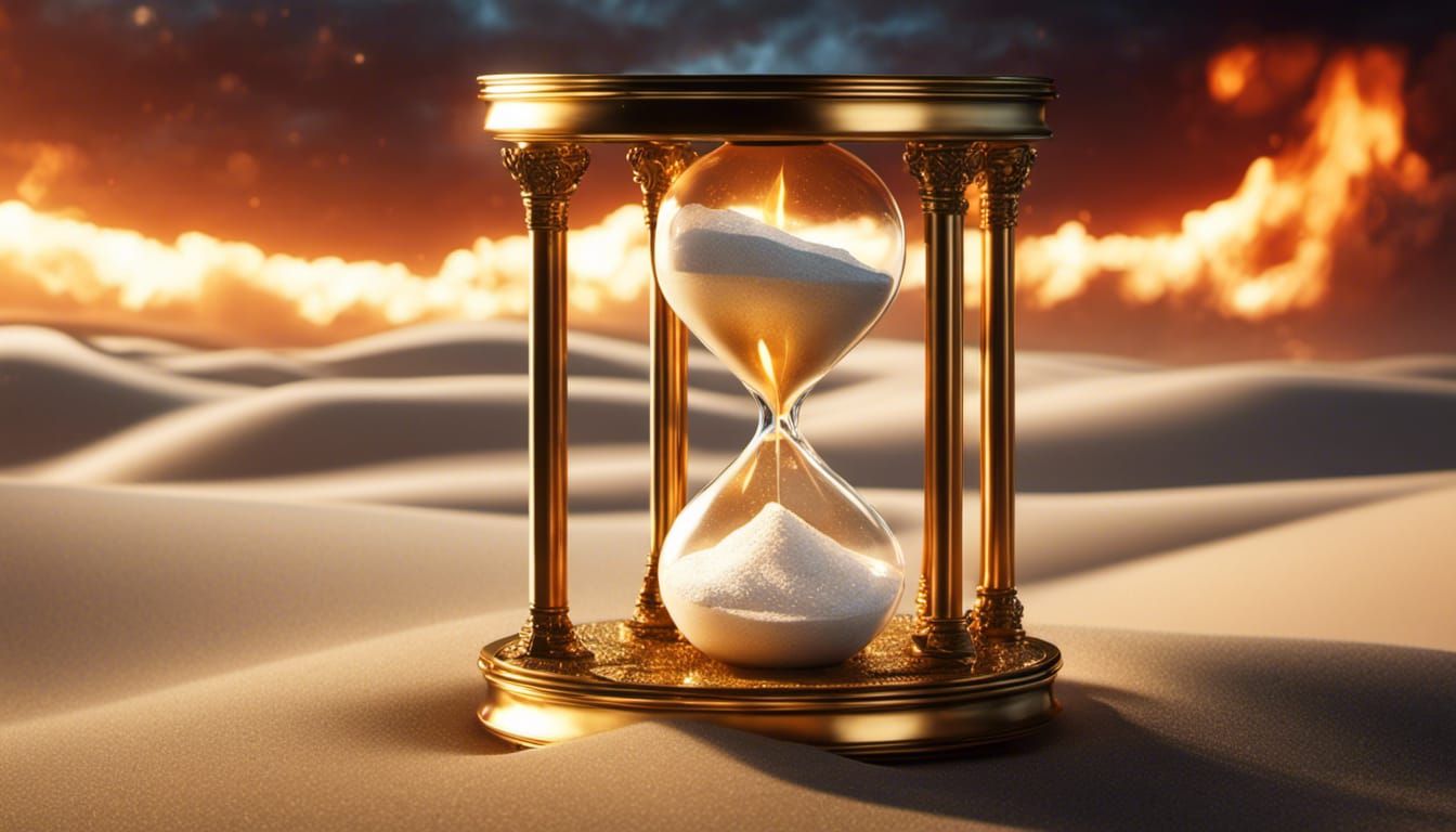 Intricate Hourglass with Heavenly Sand and Flame
