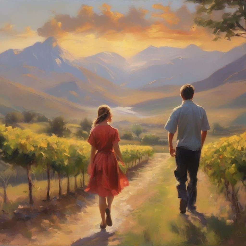 South African vineyards at sunset