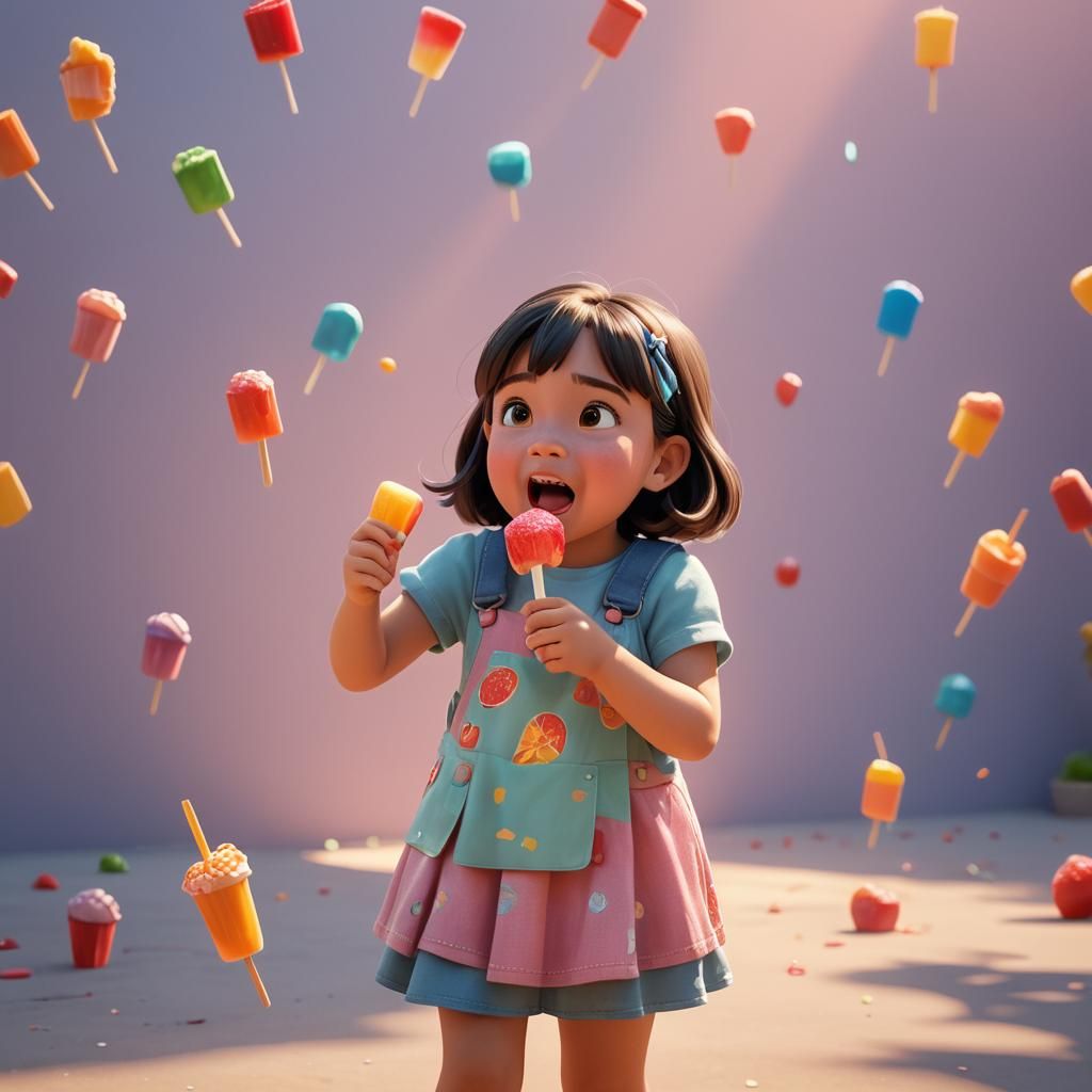 A little girl eating a Popsicle on a hot day