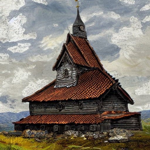 Ancient  Norwegian Viking stave church 
In Winter 
Viking Shields hung on walls  
Gloomy shadows 
Cold stark 
Johan Chri...