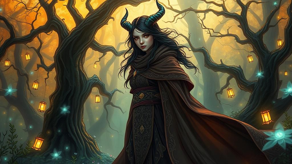 Tiefling in Mystical Forest, Faerie-Inspired Art