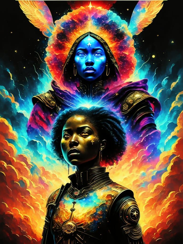 Afrofuturistic Celestial Warrior in Digital Art