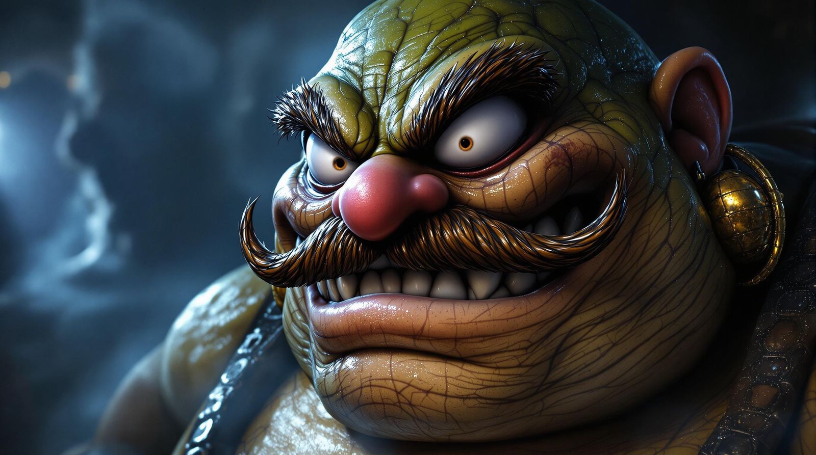 Gritty Portrait of Wario and Jabba the Hutt as Unlikely Frie...