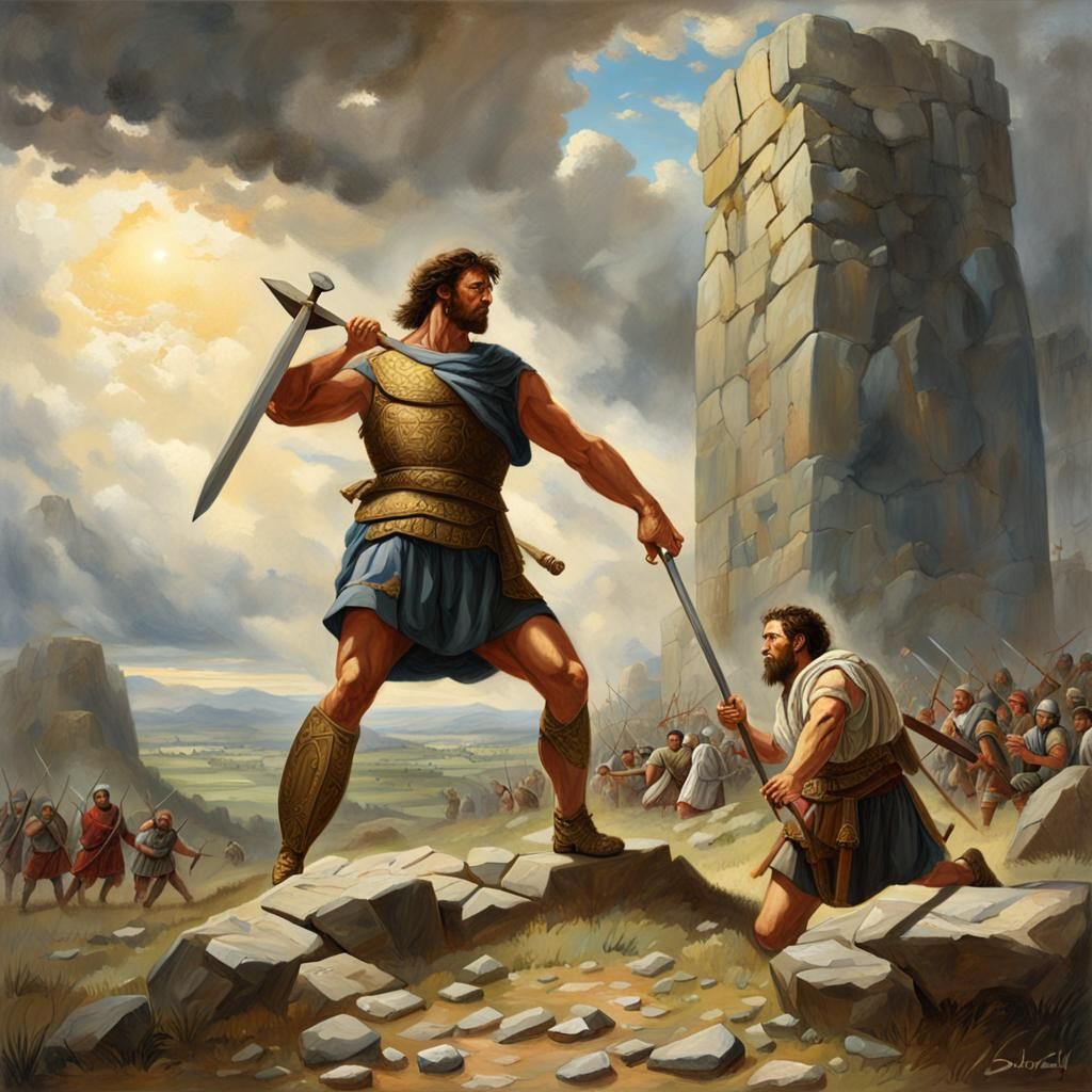 David and Goliath Painting in Renaissance Style