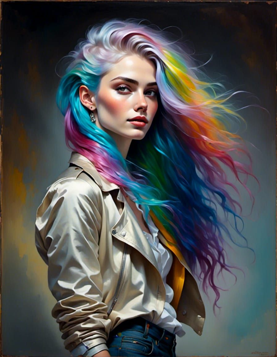Man with Electric Rainbow Hair and Smiling Face