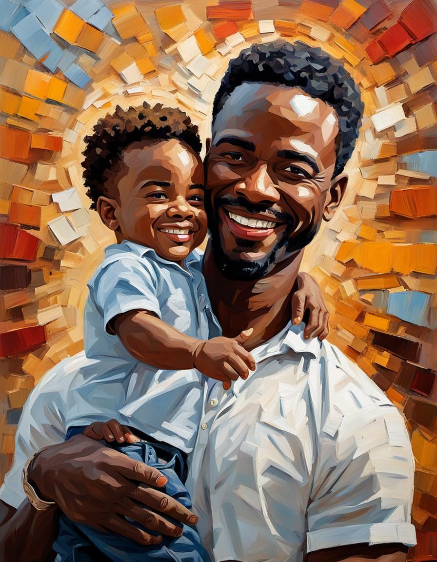 African American Dad and Son, Impasto Portrait