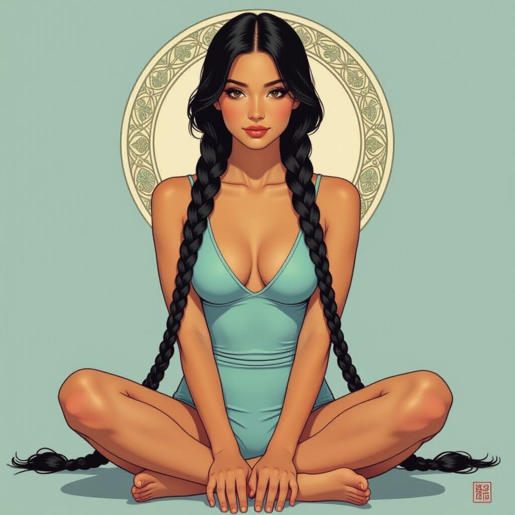 Woman with Braids in Art Nouveau Expressionist Style