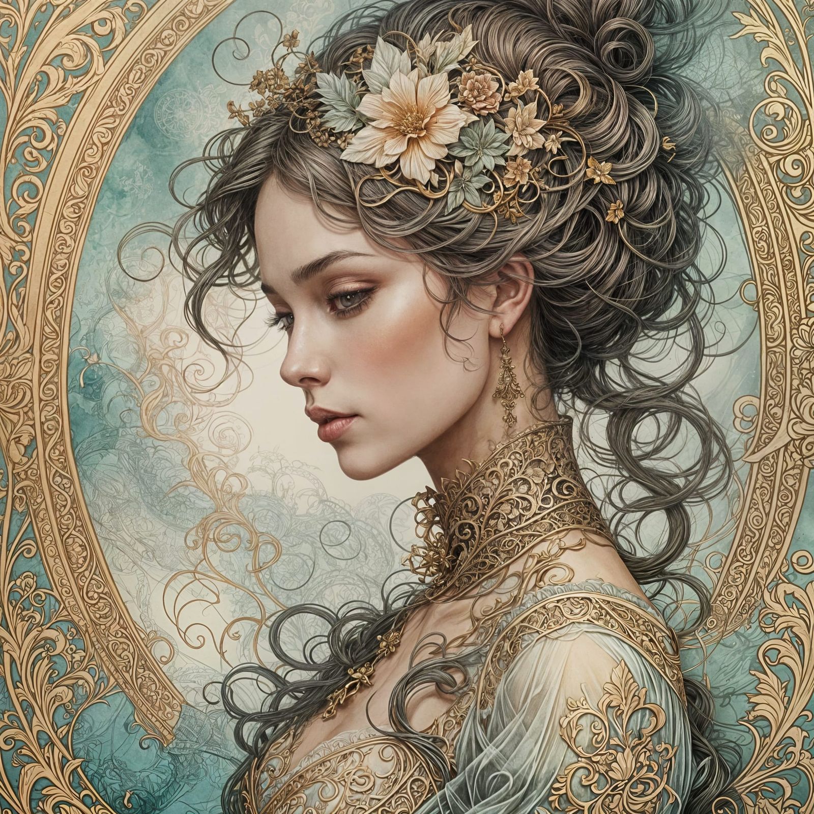 Dreamlike Silhouette in Steam Arabesques Illustration