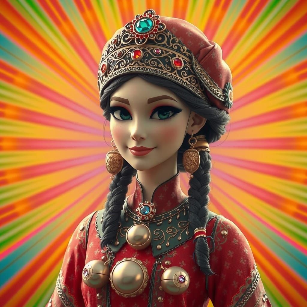 Regal Khazar Princess in Vibrant Fantasy Attire