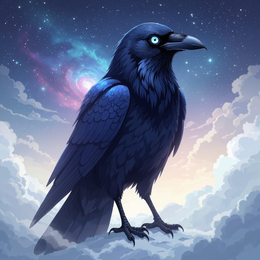 Cosmic Raven with Void Eyes in Anime Style
