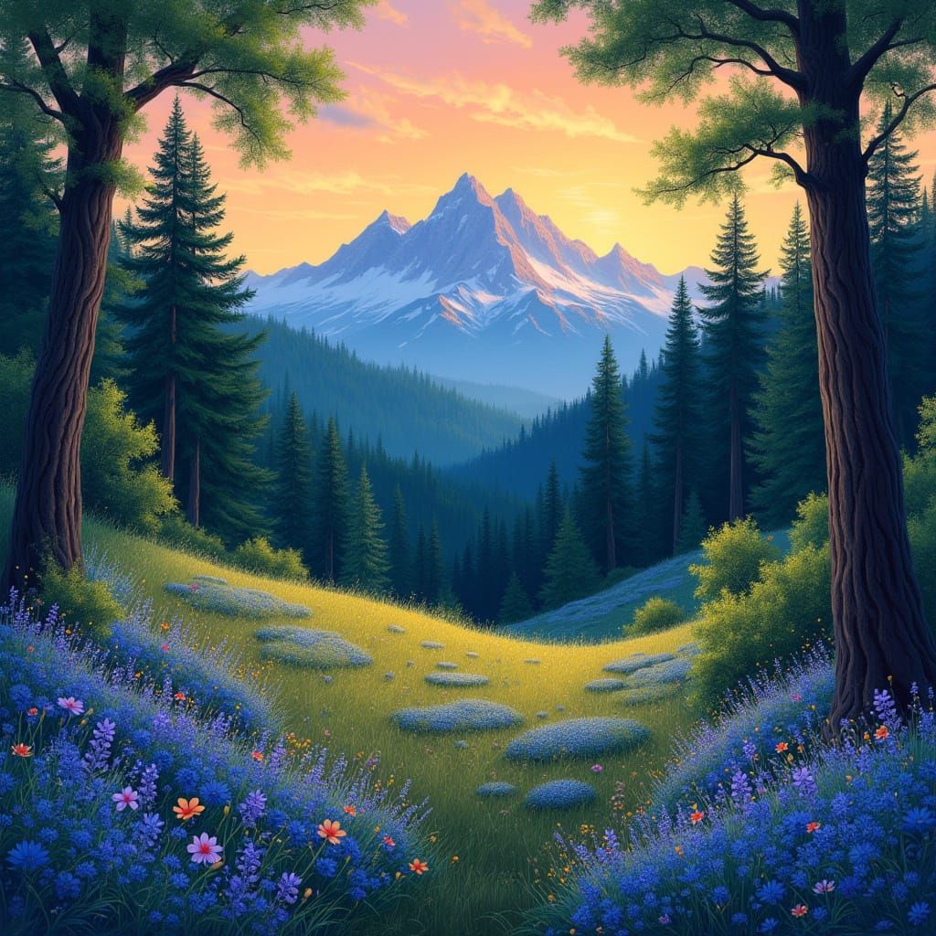 Peaceful Twilight Forest in Vibrant Colors
