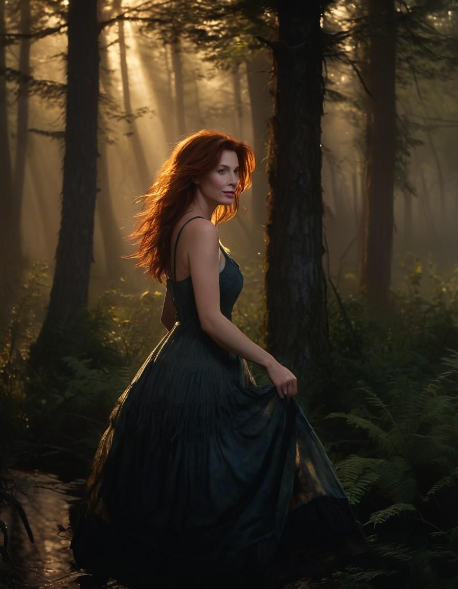 Woman in Misty Forest: A Baroque Oil Painting