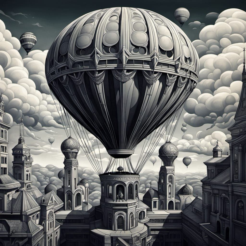 Monochromatic Balloon Flight: Art Deco Meets Rococo
