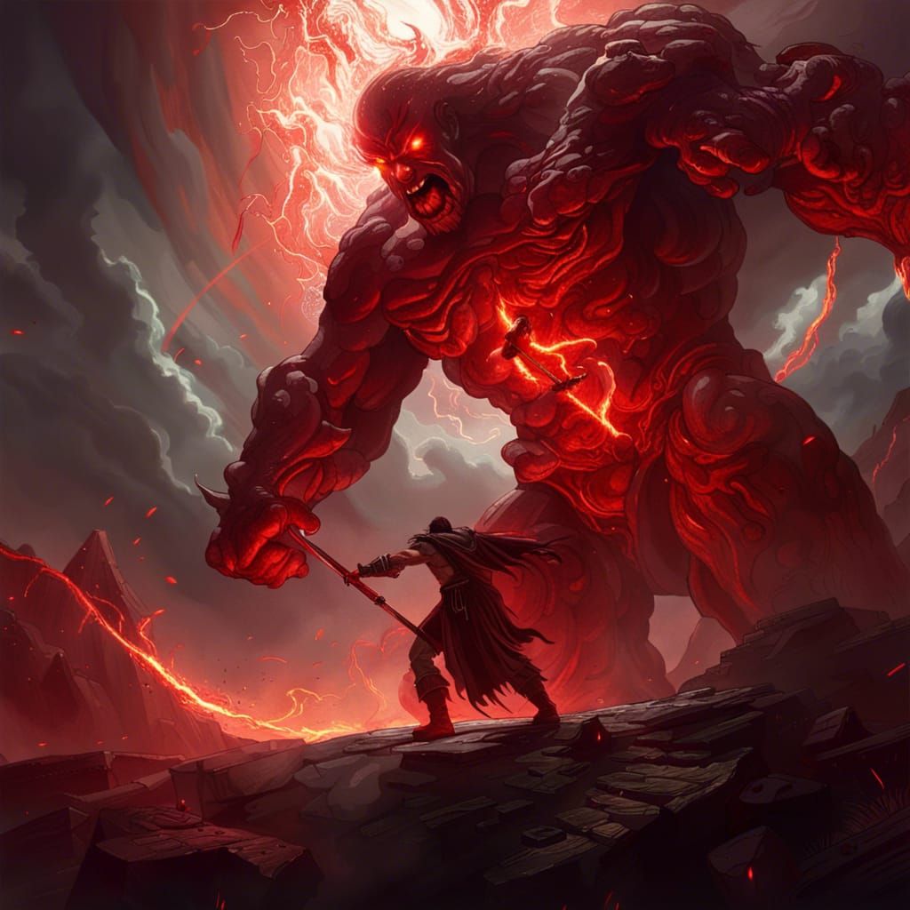 Epic Battle: God vs Titan in Dark Fantasy Style