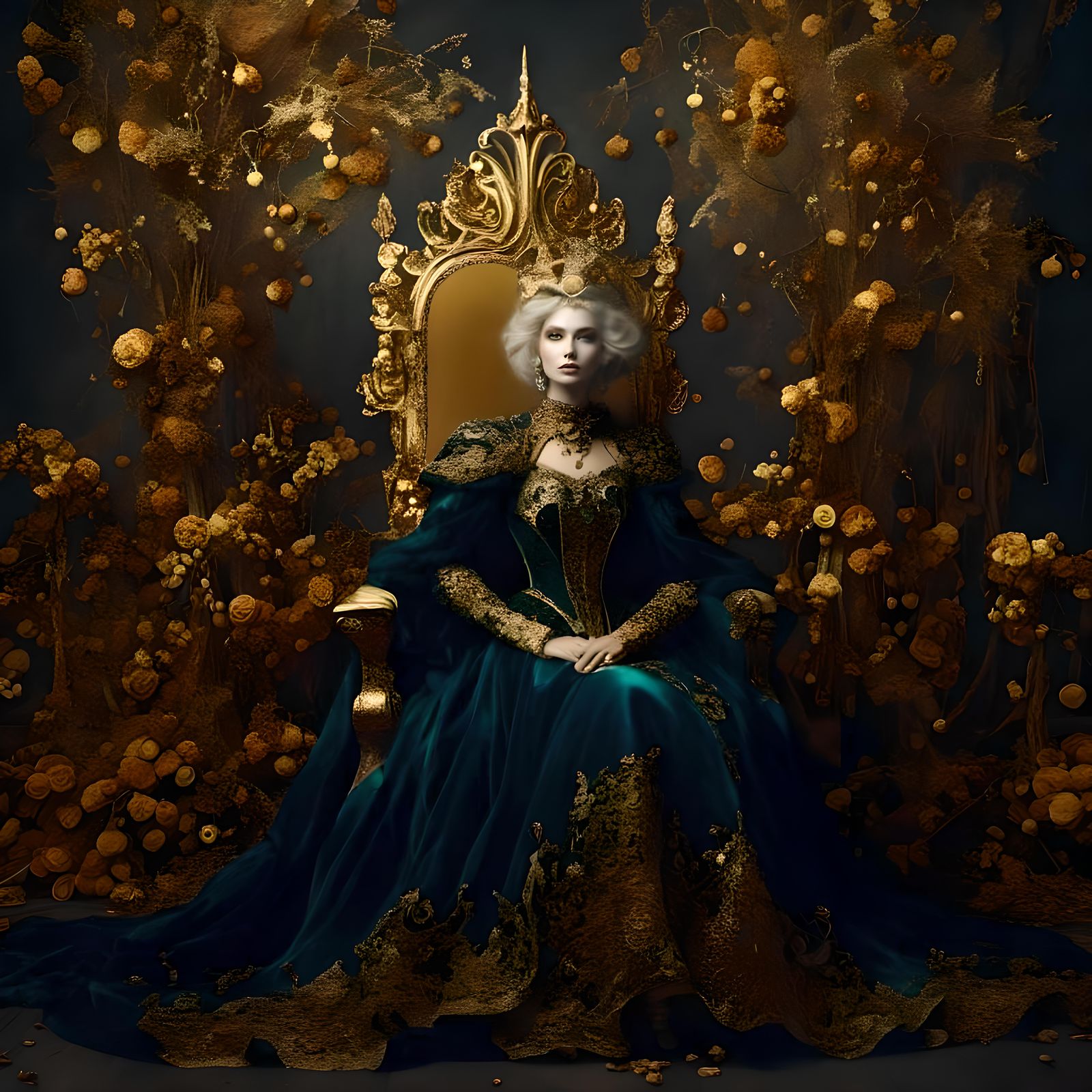 Majestic Queen on Golden Throne Portrait