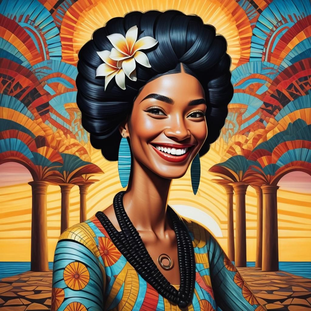 Fijian Woman Portrait in Surrealist Style
