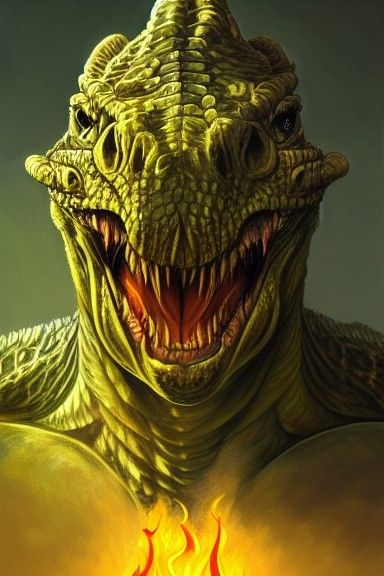 Angry Reptilian Monster Portrait in Hyperdetailed Style