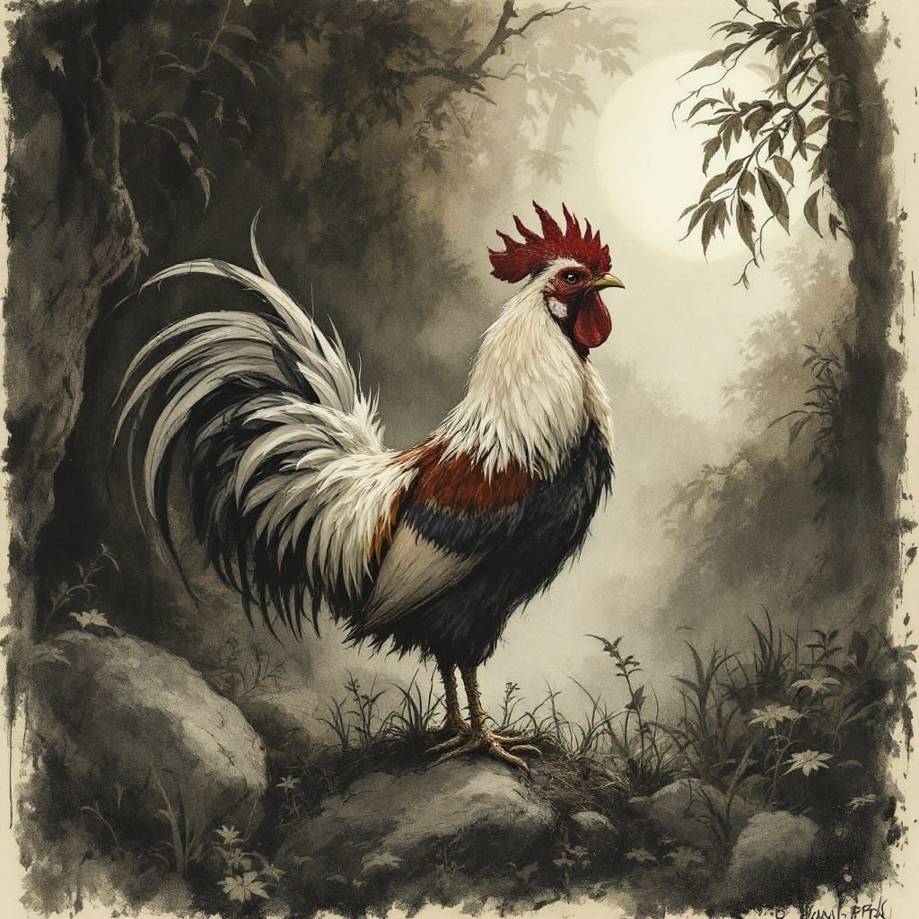 Rooster in the Tropics: Vintage Storybook Illustration