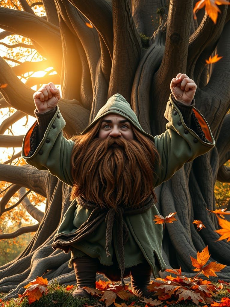 Whimsical Dwarf's Autumn Triumph: Fantasy Art