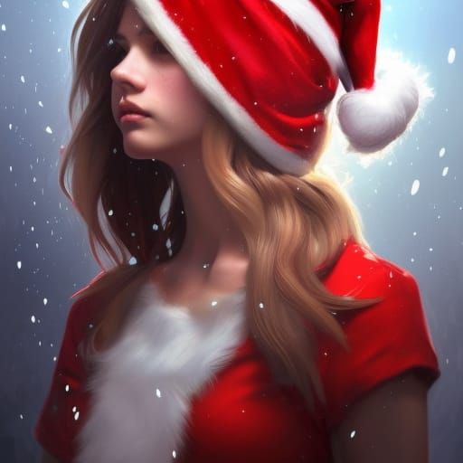 Hyperdetailed Portrait of Girl Santa in Art Nouveau Style