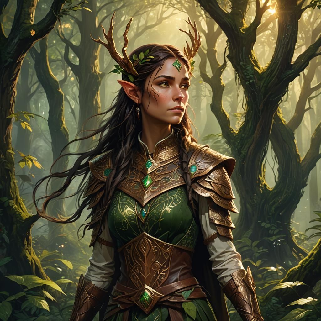 Mystical Wood Elf Druid in Fantasy Forest
