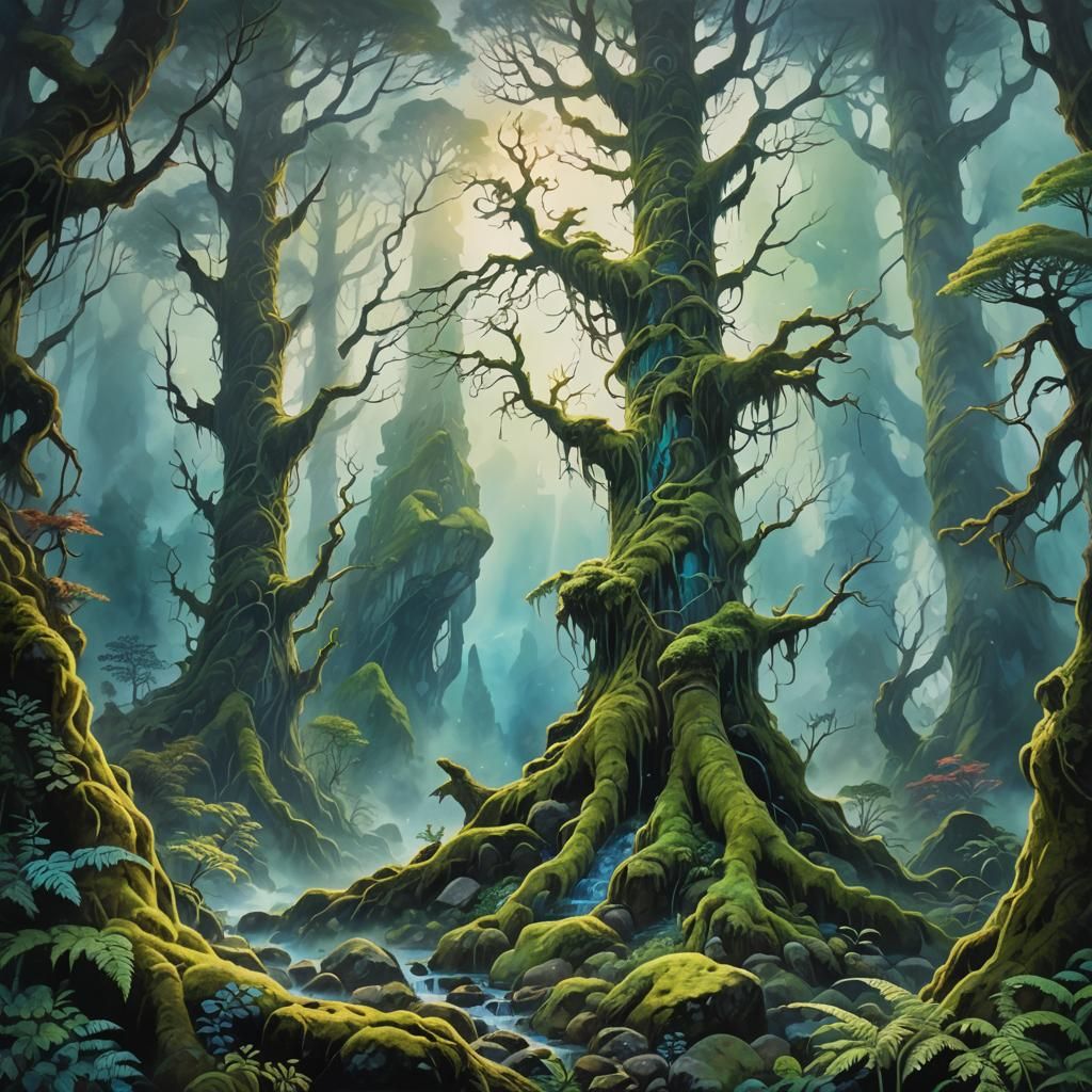 Mythic Forest and Mountain in Triadic Colors