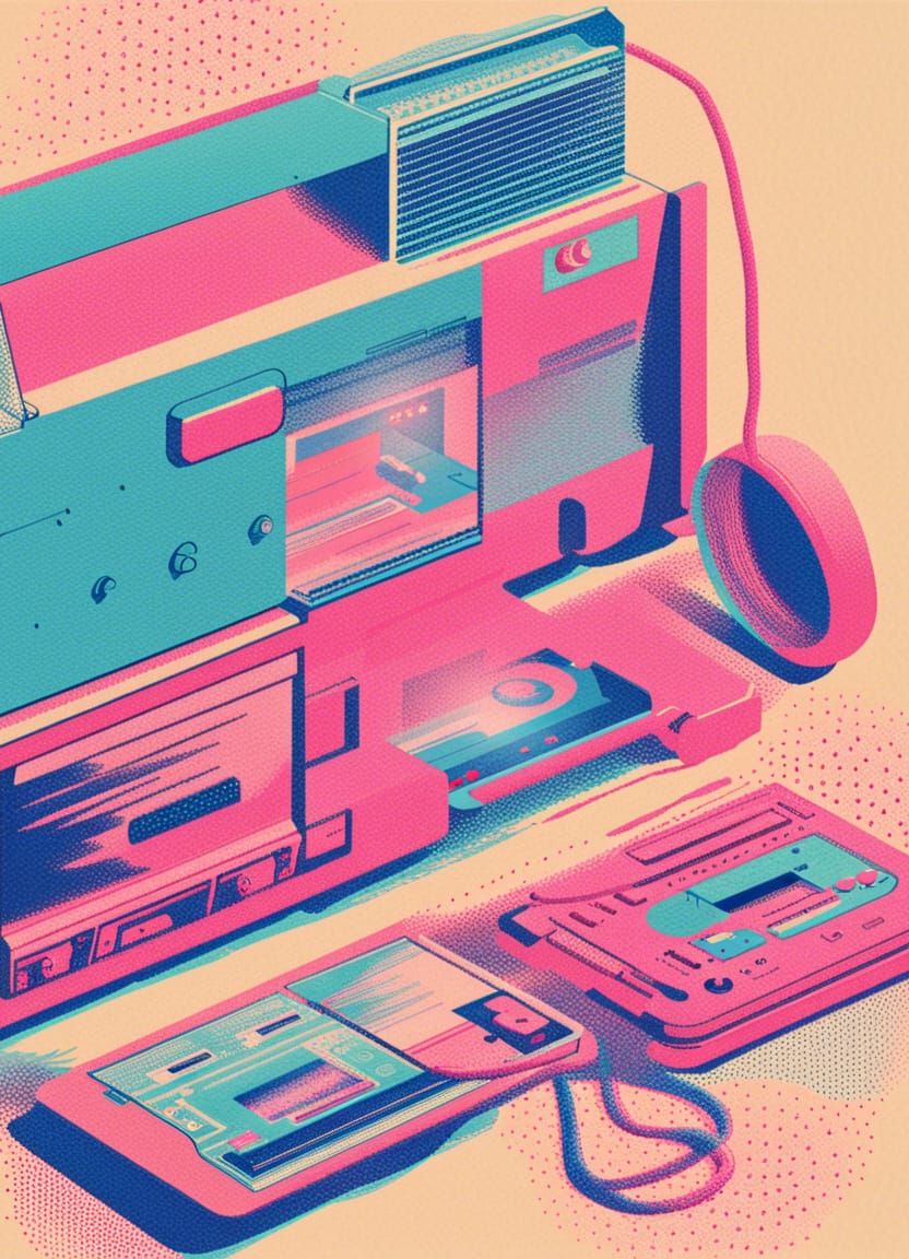 Retro Risograph Print of a Walkman