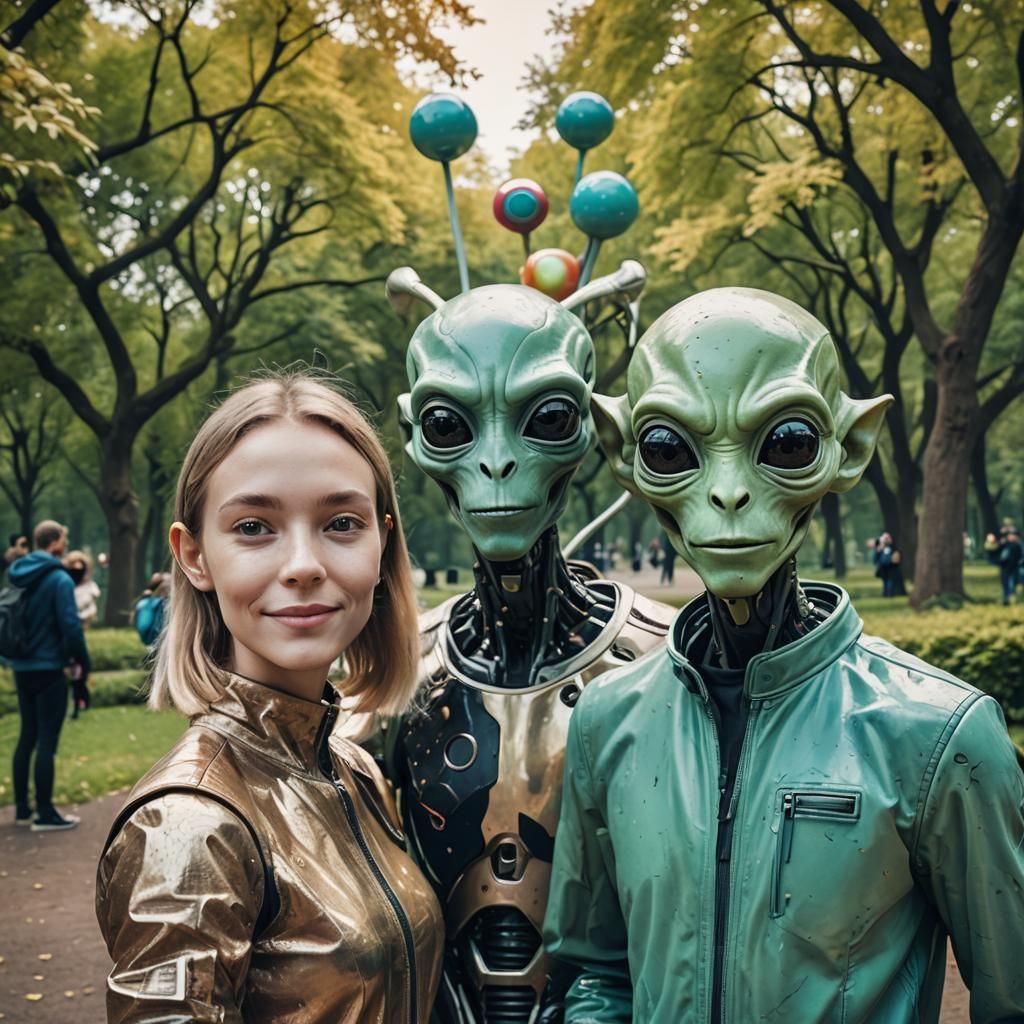 Futuristic Park Selfie with Alien Photobomb