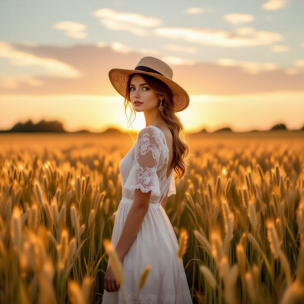 Woman in Wheat Field, Impressionist Painting