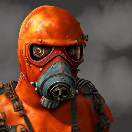 Gas Mask Warrior Leaking Radiation: Fantasy Portrait
