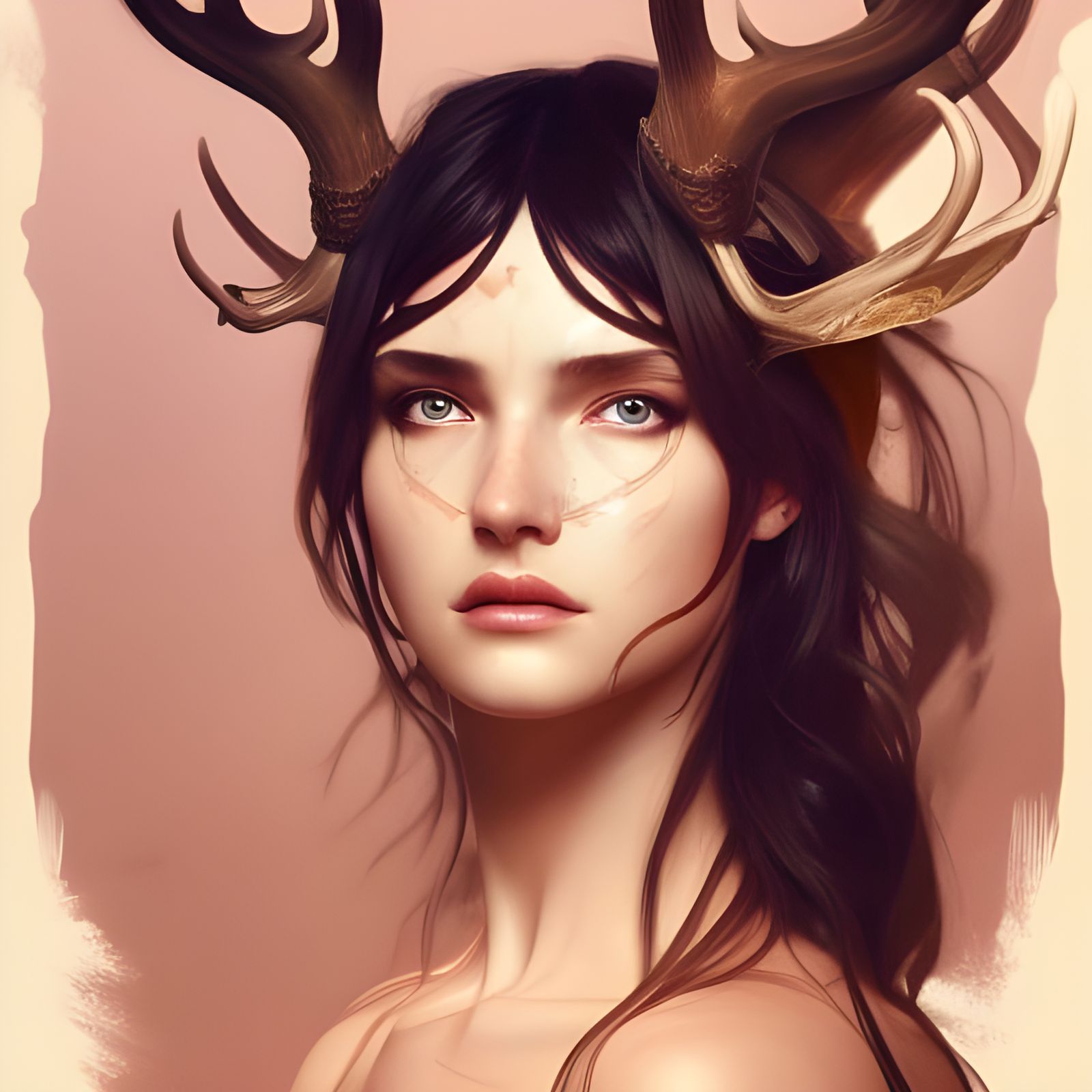 Stag-Headed Artemis Portrait in Hyperdetailed Digital Art