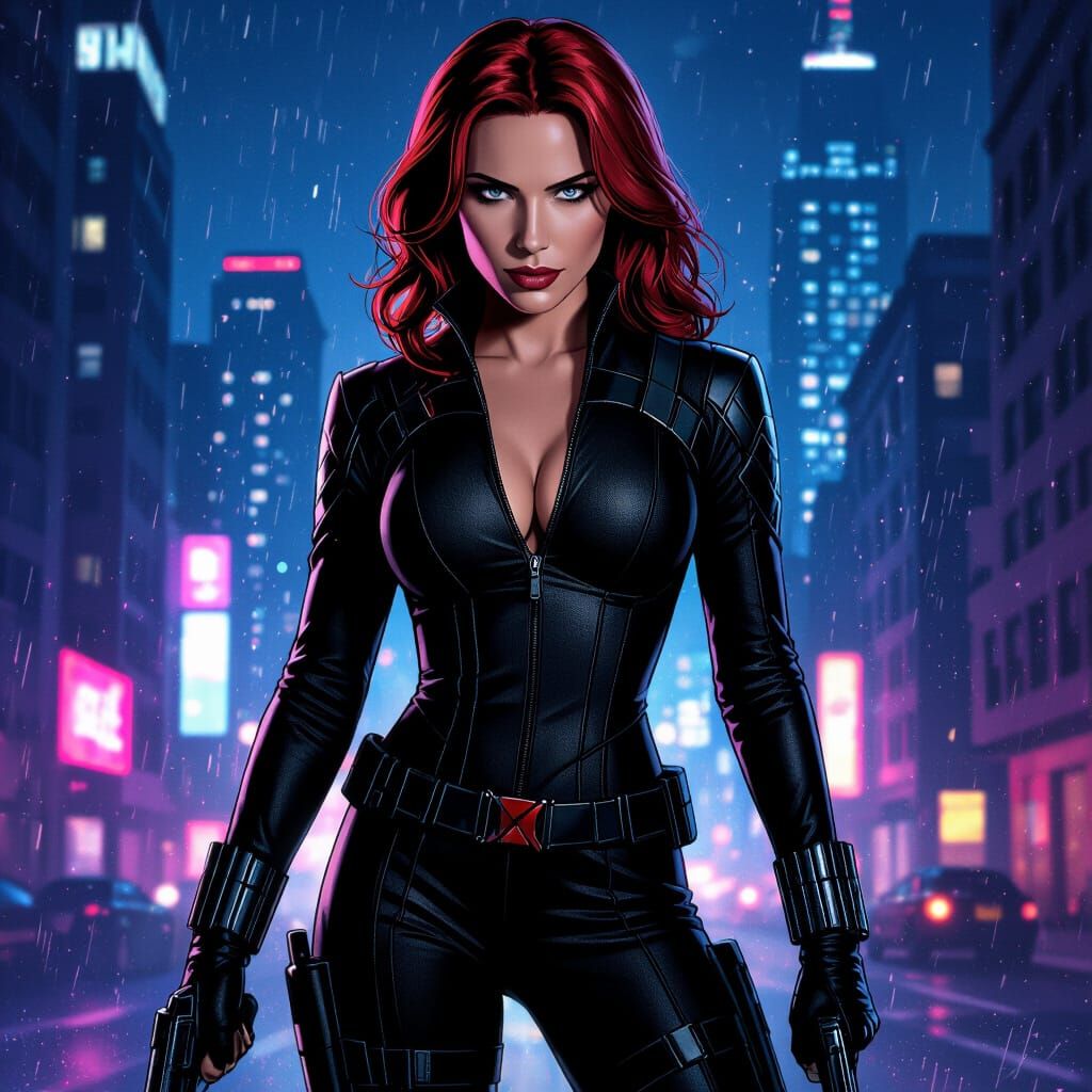 Sultry Femme Fatale in Marvel Superhero Costume
