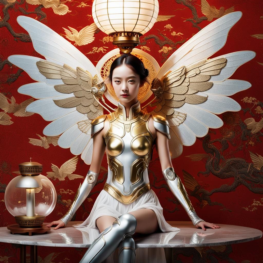 Celestial Fairy Cyborg: Hyperrealistic Double Exposure Photo...