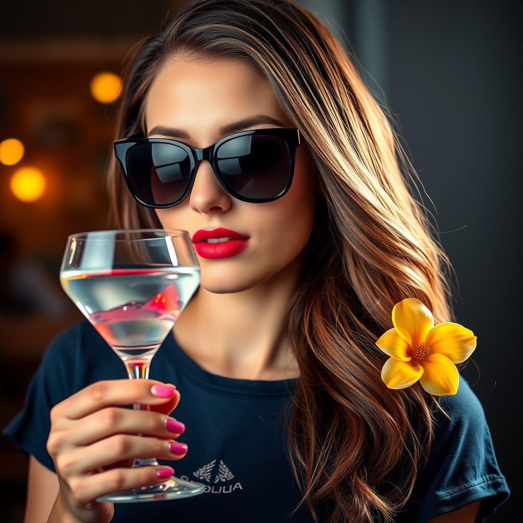 Brunette with Martini in Pop Art Style