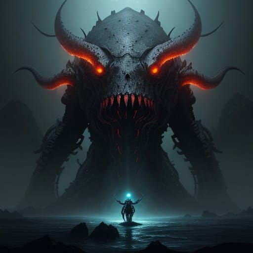 Abyssal Hunter: Dark, Bio-Luminescent Cephalopod in Deep-Sea...