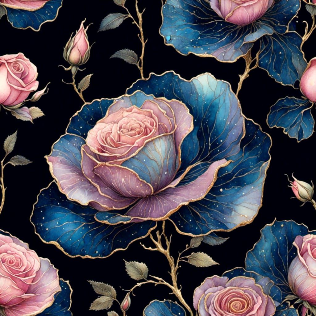 Aurora Borealis Glass Rose in Watercolor Style