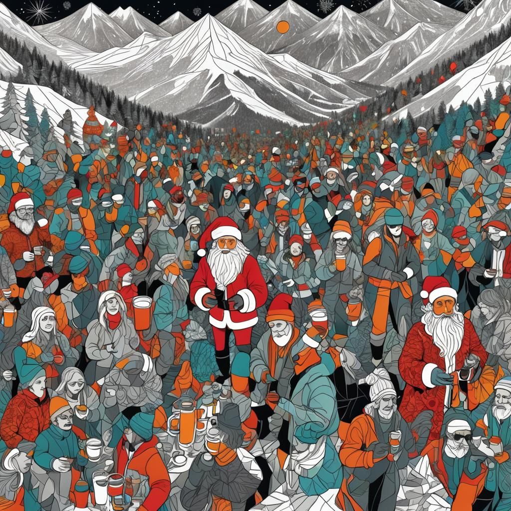 Festive Apres Ski Party in Abstract Vector Fractal