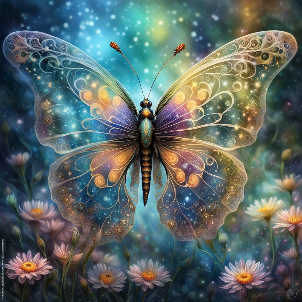 Magical Butterfly with Filigree Wings and Mystical Aura