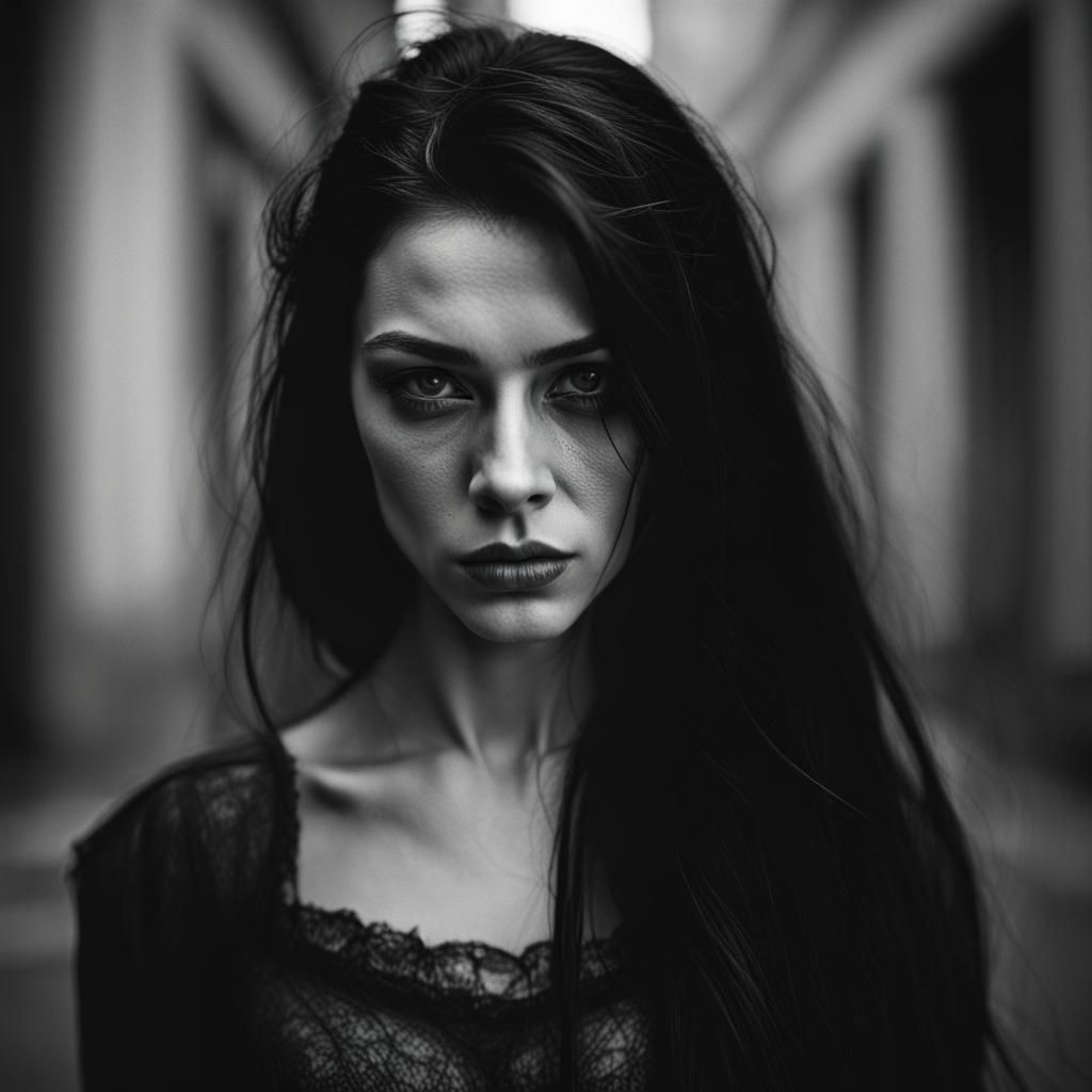 Monochrome Portrait of a Beautiful Devil Woman