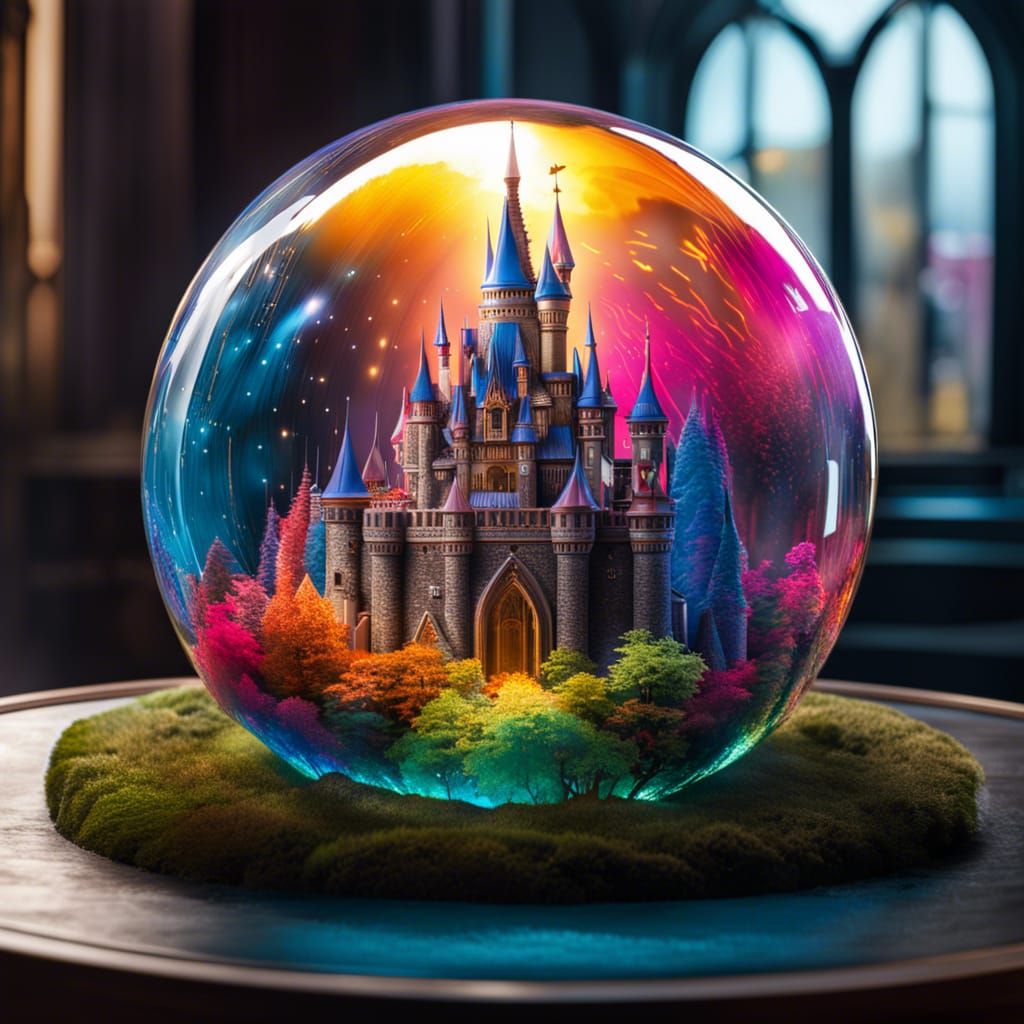 Fantasy Castle Inside Glass Sphere: Hyperrealistic Splash Ar...